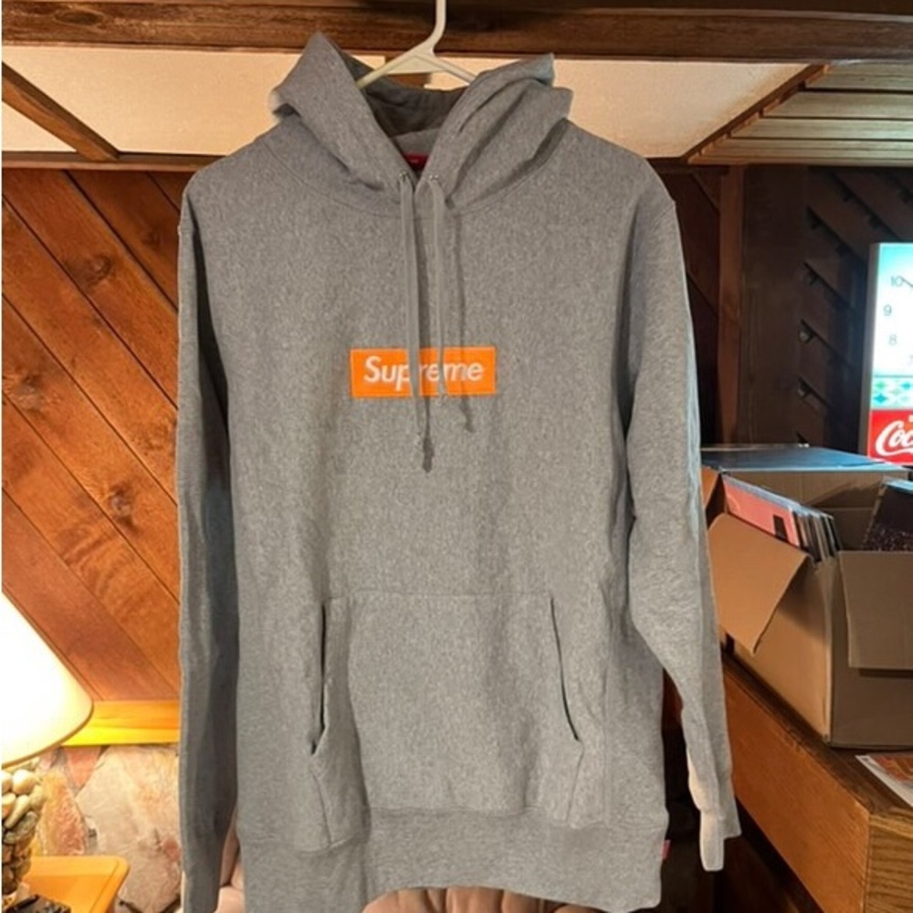 Supreme Box Logo Hoodie Grey / Gray and Orange Mens Large L NWOT